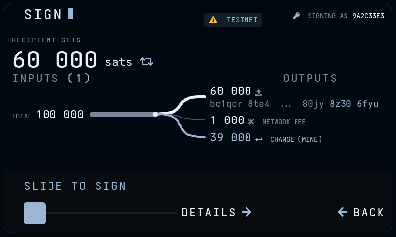 KISS transaction verification screen